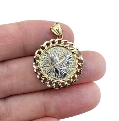 Colgante Águila Texturizada Cubana Miami Oro 10K Dos Tonos Amarillo Blanco 1.1" Foto 1 de 4