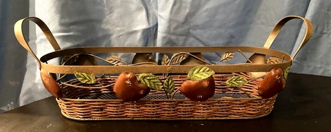 Metal & Wicker Basket with Apple Decorations Cover