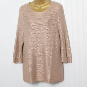Chico's 3 Metallic Rose Gold Open Knit 3/4 Sleeve Cotton Blend Tunic Pullover XL - Picture 1 of 9