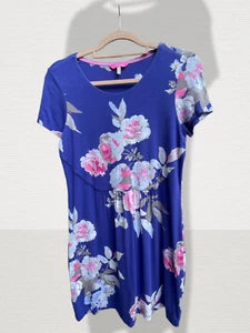 Joules Blue/Pink Floral T Shirt Dress Short Sleeve UK 12 - Picture 1 of 3
