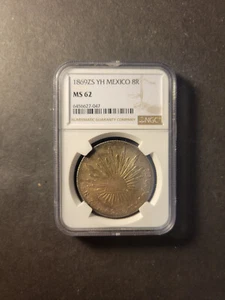 Mexico silver 8 reales 1869 Zs YH Zacatecas uncirculated NGC MS62 - Picture 1 of 2