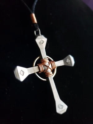 Nail Cross Necklace Horseshoe Nail & Copper wire wrap with USA Handmade - Image 1 of 4