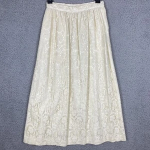Vtg Evan Picone 6 Cream Lace Long A-Line Gathered Skirt Cottagecore Union Made - Picture 1 of 12