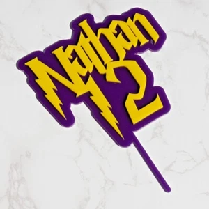 Personalised 3D two colour Acrylic Cake Topper Wizard Style ANY NAME & AGE - Picture 1 of 22