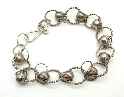 Sterling Silver Beads in Link Bracelet Modernist 8" Classic Foto 1 de 4
