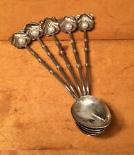 Fine Vintage Sterling Silver Pearl Bamboo Stem Shell Caviar Spoons - Set of 5