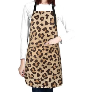 Leopard Print Waterproof Apron With 2 Pockets Animal Skin Texture Kitchen Chef A - Picture 1 of 8