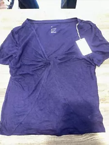 Women's Short Sleeve V-Neck Linen T-Shirt - A New Day Navy Medium. NWT. F - Picture 1 of 7