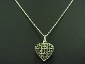 925 Argento Sterling Catena & Cuore Ciondolo Con Marcasite Carico/Liebe / 42,0 - Foto 1 di 3