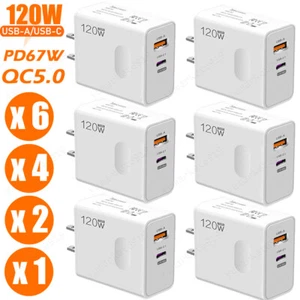 Cargador de Pared Súper Rápido 120W USB-A Tipo C PD QC5.0 Adaptador para iPhone Samsung EE. UU. - Imagen 1 de 17