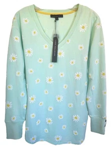 Jane & Delancey Women's Daisy Embroidered Blouse Long Sleeve V-Neck Size S Mint - Picture 1 of 8