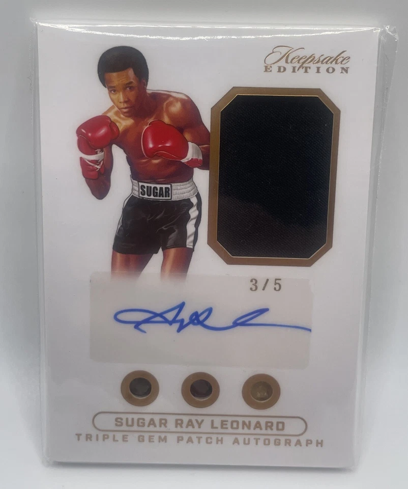 SUGAR RAY LEONARD 2024 KEEPSAKE EDITION BOXER WORN PATCH GEM AUTO #3/5 RARE CARD - Image 1 of 3