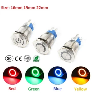 16/19/22mm 6V-220V S/S Metal Waterproof LED Push Button Switch For Car Dash Auto - Picture 1 of 10