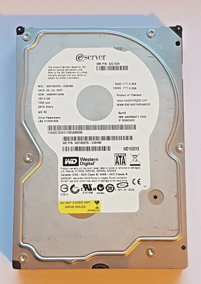 160 GB SATA IBM WD1600YS-23SHB0 7200rpm 16MB HDD 3.5 " Internal Hard Drive - Image 1 of 1