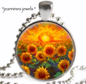Sunflower Sunset Necklace Fall Autumn Jewelry Handmade Silver Charm Pendant - Picture 1 of 13