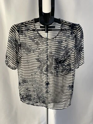 Raquel Allegra Stripe Silk Top Tee Semi Sheer Size 0 Foto 1 de 4