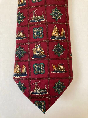 时尚城市男式领带丝绸手工制作船帆船多色缎面 — 第 1/4 张图片