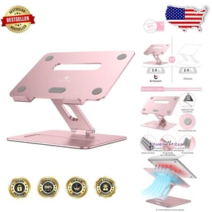 Adjustable Ergonomic Laptop Riser - Rose Gold Stand for Optimal Comfort & Style - Picture 1 of 9