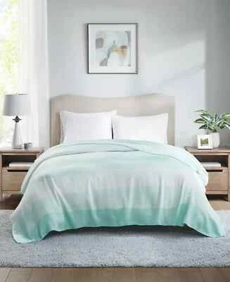 Charter Club Yarn Dye Stripe Blanket Aqua & White Acrylic King 108"x90" $120 - Image 1 of 4