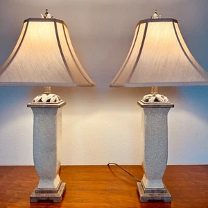 Stunning Uttermost Table Lamps, Ceramic Crackle Glaze, MCM, Shades, 3-Way - Picture 1 of 9