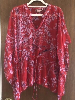 Vivienne Tam Vermelho Floral Kaftan Tamanho M Coastal Retro Cottage Core  - Imagem 1 de 4