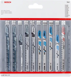 Bosch Juego de hojas de sierra de calar todo en uno para madera, metal, PVC vástago en T 10 piezas - Imagen 1 de 1