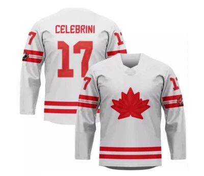Camiseta de hockey personalizada Celebrini #17 Canadá bordada cualquier nombre blanca Foto 1 de 2