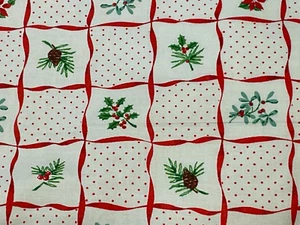 Branch Holly Berries Red Ribbon Stripe Dots Christmas Joann's Fabric 3.33 yards - Picture 1 of 11