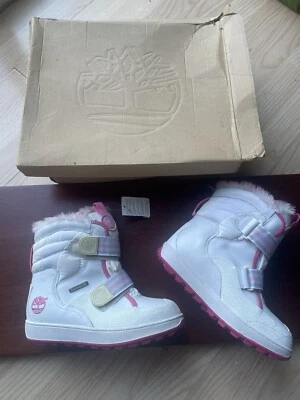 Timberland Snow Stomper Botas Blanco y Rosa Talla 4.5 Juvenil Piel Termolite NUEVO Foto 1 de 4