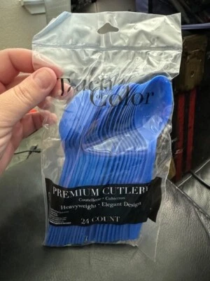 Cobalt Blue Premium Cutlery Plastic Spoons 24ct. Party Supply Tableware New!!! - Image 1 of 2