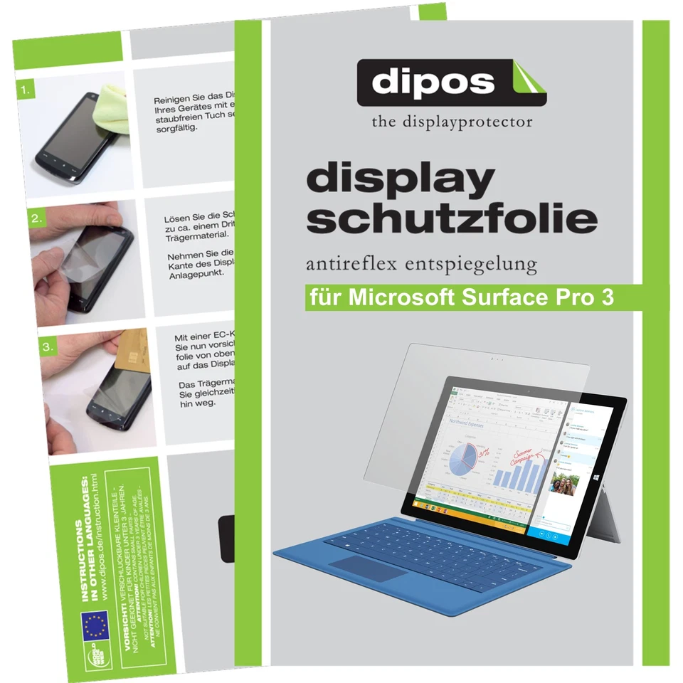 3x dipos Pellicola per Microsoft Surface Pro 3 Prottetiva Antiriflesso Proteggi - Immagine 1 di 4
