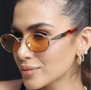 Brand New Prada PR 65Z Black Oval Yellow lens Havana Sunglasses - Picture 1 of 3