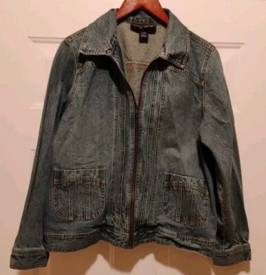 Chaqueta vaquera Venezia para mujer azul envejecida cremallera completa con bolsillos retro talla 14-16 Foto 1 de 4
