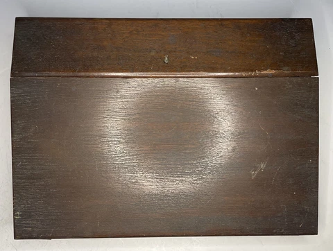 Antique English Wooden Velvet Slant Top Writing Letter Box Traveling Desk 19th C Cover