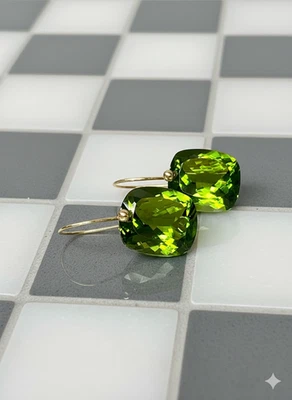 Peridot Earrings 925 Sterling Silver Green Cushion Dangle Earrings Gift For Her - Image 1 of 3