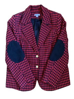 Blazer acolchado con estampado de pata de gallo negro y rojo para montar a caballo codo pecho 44” talla 14 Foto 1 de 4