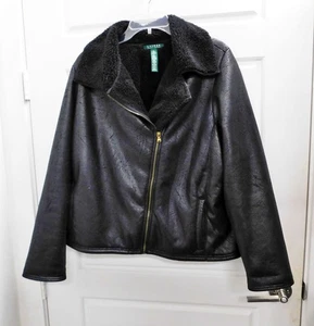 Ralph Lauren Full Zip Moto Faux Shearling Lined Below Waist Black Jacket sz XL - Picture 1 of 5