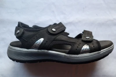 Black Nubuc Leather SAS Embark Sport Glitter Slingback Open Toe Sandals 9.5 M - Image 1 of 4