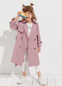 Girl's Casual Classic Double Breasted Belted Lightweight Midi Trench Coat - Picture 1 of 4