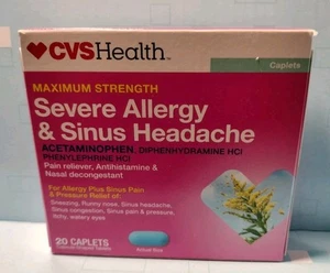 CVS Maximum Strength Severe Allergy & Sinus Headache 20 Caplets 04/2027 - Picture 1 of 6
