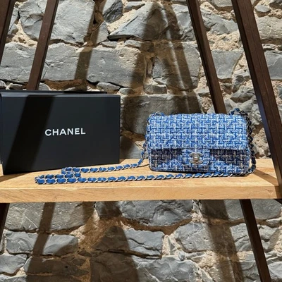 Chanel SS23 Blue White Tweed Rectangular Mini Classic Flap Bag - Image 1 of 4