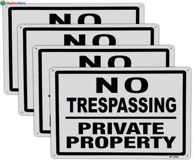 Letreros grandes sin intrusión de propiedad privada metálicos 10x14 7x10 pulgadas, paquete de 4  Foto 1 de 4