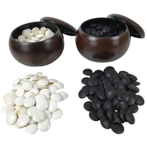 Japanese Go Stone Goishi Game Pieces Set Vtg Igo Brown Resin Bowls Shell GO97 - Picture 1 of 19