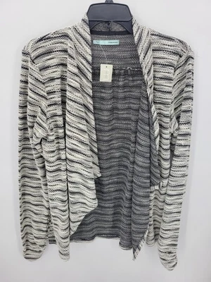 Cárdigan Maurices para mujer XL negro blanco mezclado rayas tejido texturizado frente abierto Foto 1 de 4