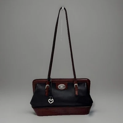 BRIGHTON Burgandy Bolso de Hombro de Cuero Negro Cartera Cartera Y2K Foto 1 de 4