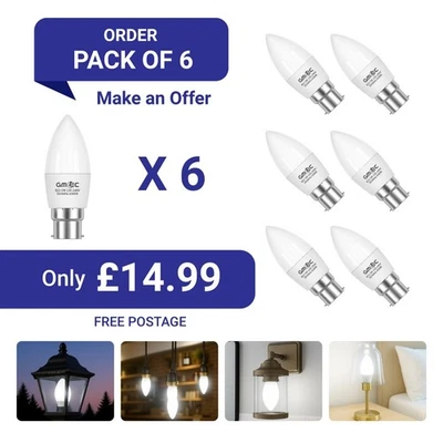 GMEC B22 LED Candle Light Bulb 5W Cool White Energy Efficient 6 pack free post - Image 1 of 4