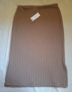 BNWT Womens GEORGE Brown Ribbed Midi Skirt Size 14 - Picture 1 of 4