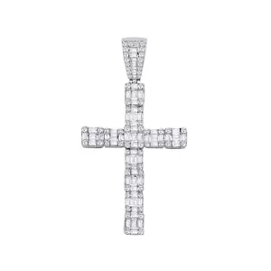 18ct White Gold 2.00ct Baguette & Brilliant Claw Set Cross Pendant - Picture 1 of 4