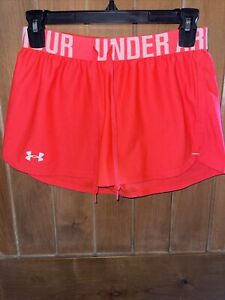 Under Armour Heat Gear Shorts Women's XS Loose Fit Spell Out Band Neon Hot Pink