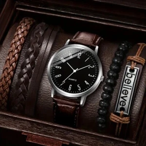5pc Fashion leather watch and bracelet set for men, makes a great gift! - Picture 1 of 1